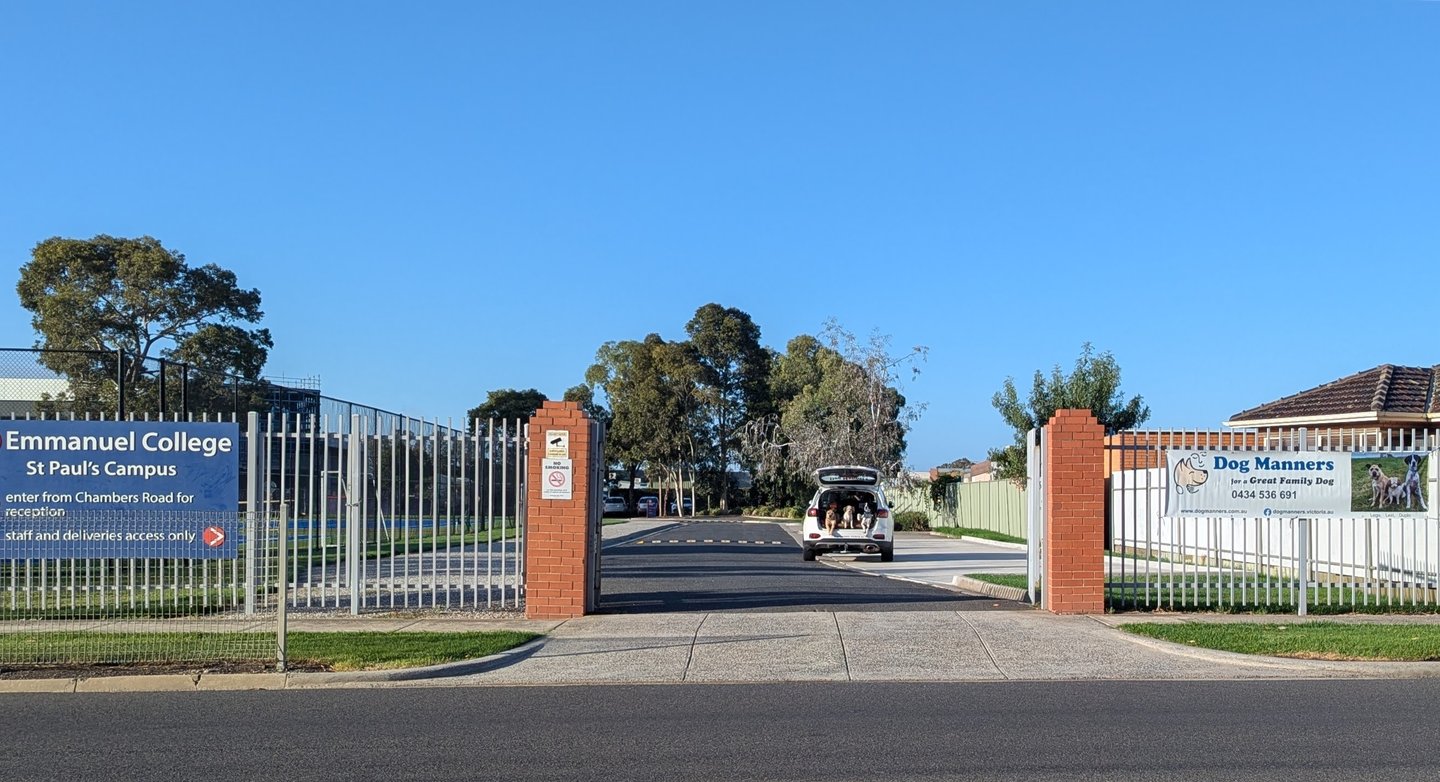 Entrance gate to group dog training in Altona North