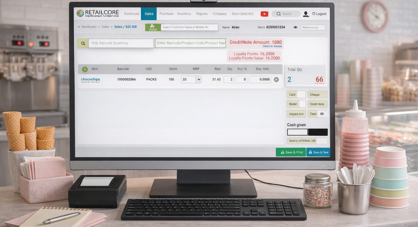 retailcore software use at ice cream shop