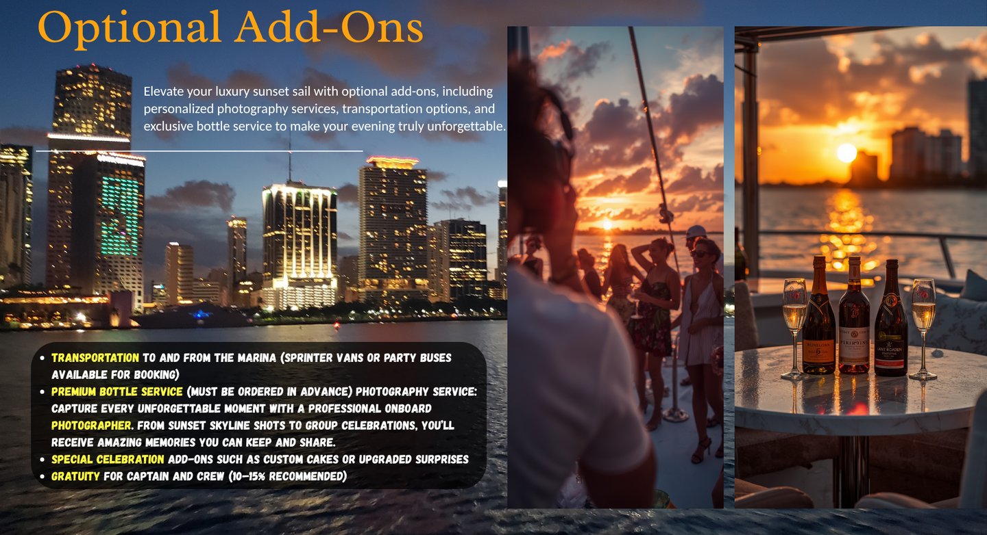 Miami Beach Sunset Sail Extras and add ons