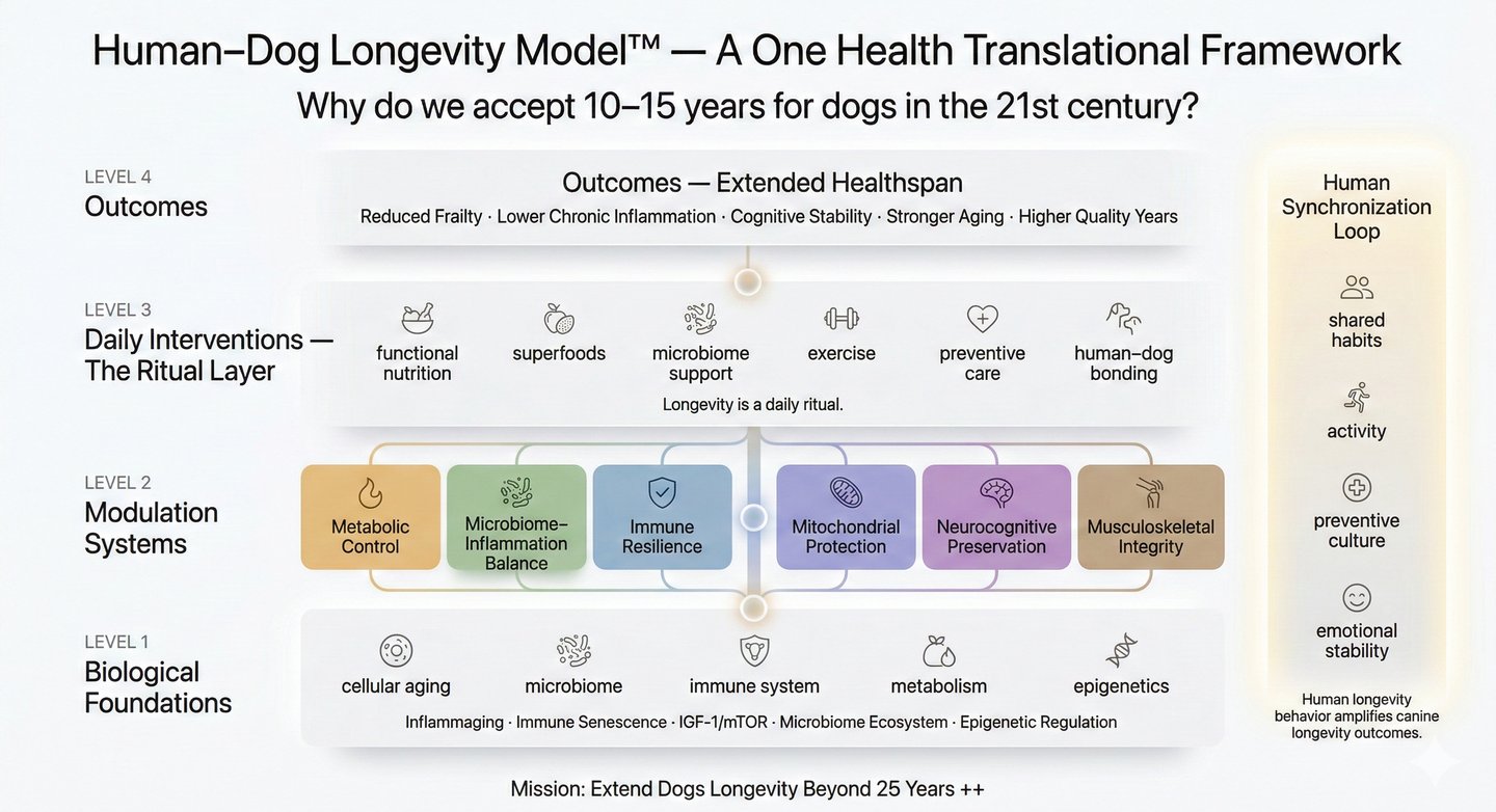 Dogs Longevity Infographic of the Human–Dog Longevity Model™