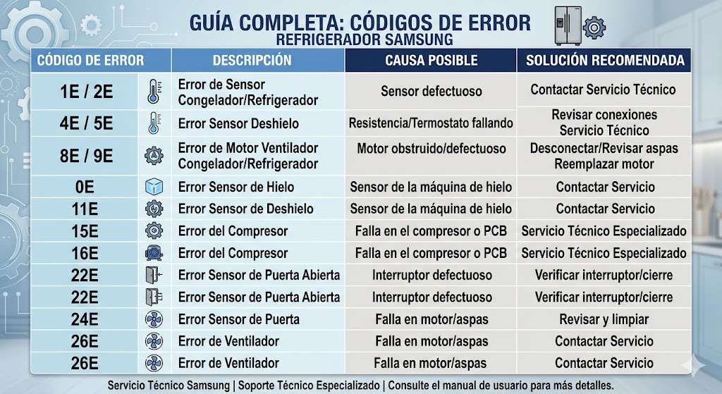 guía completa código errores de refrigerador en Panamá