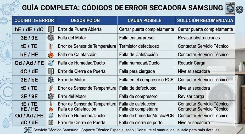 guía completa código errores de secadora en Panamá