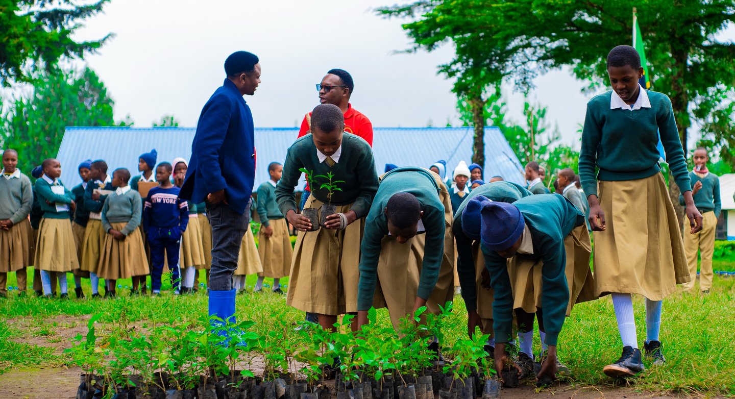 Students participate in trees planting exercise