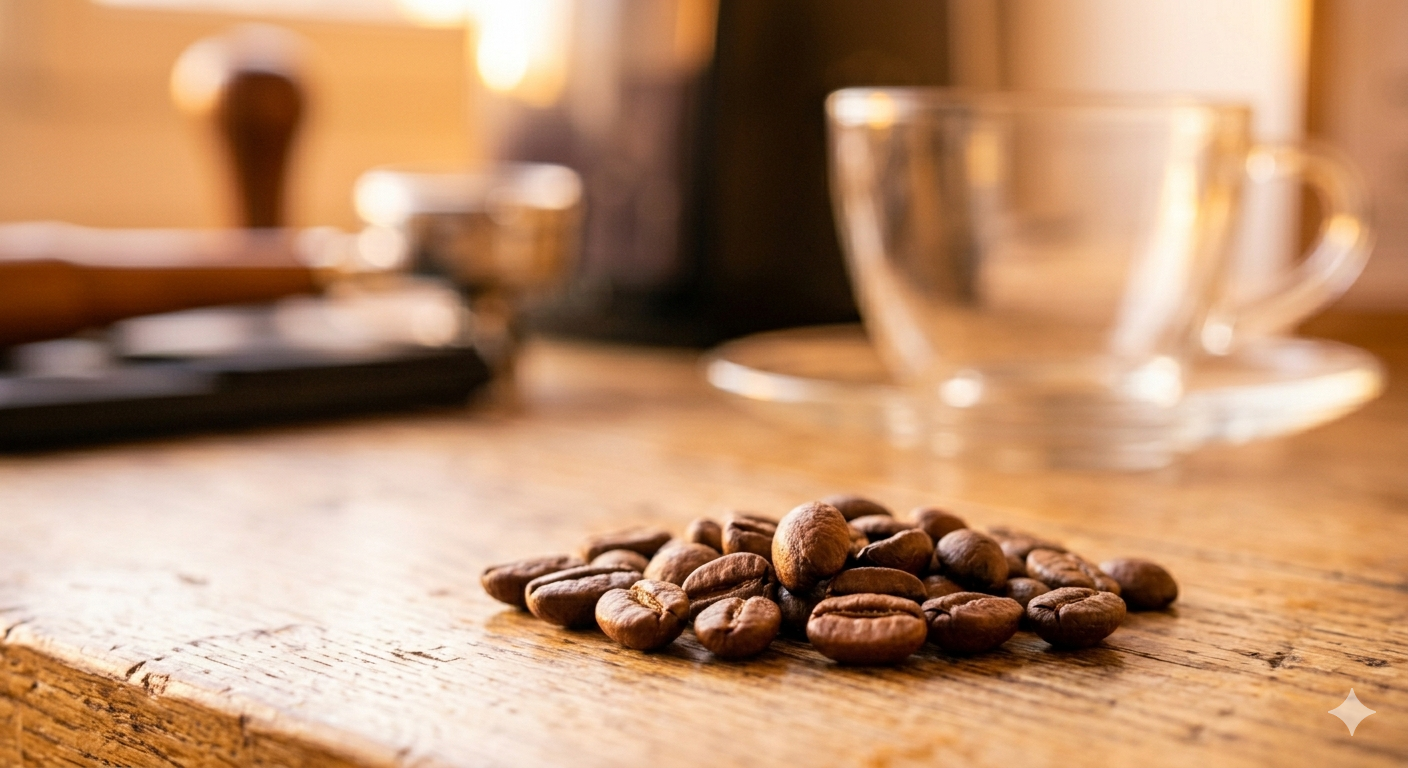 Granos de café de especialidad tueste medio para espresso.