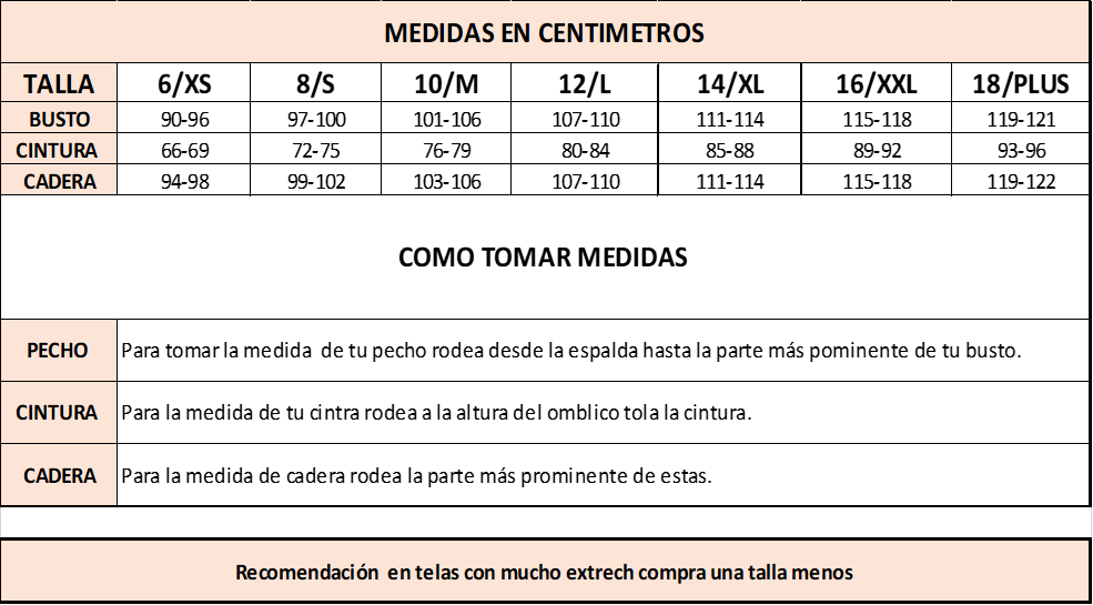tabla de medidas por tallas desde la 6 o XS   hasta la 18 o plus              hasta la 18hasta la 