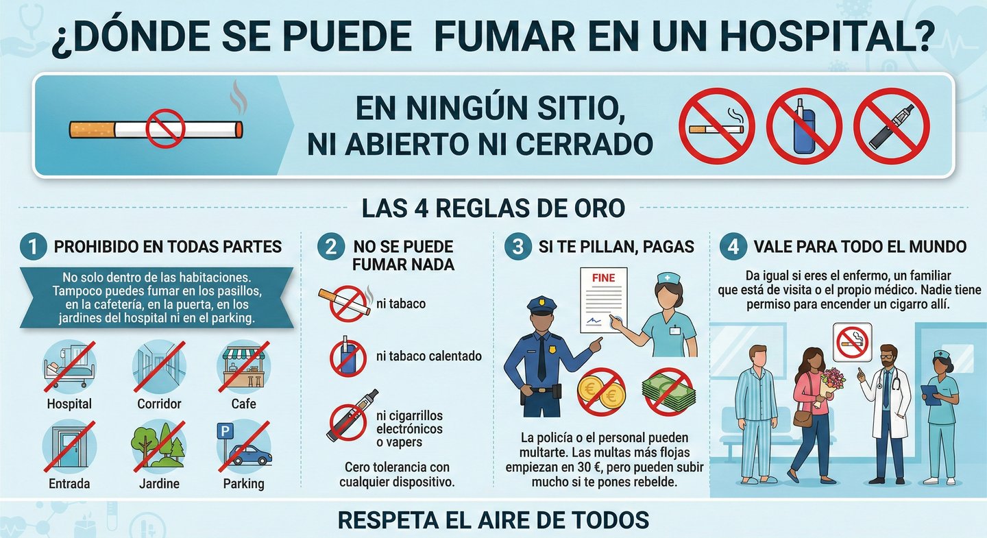 ¿Dónde se puede fumar en el hospital?
