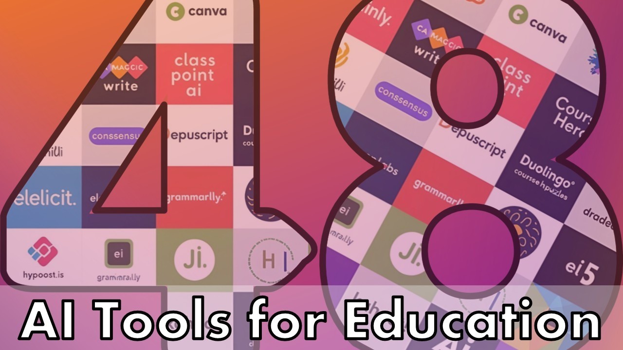 image of 48 AI Tools for Education with the 4 and 8 made up of logos from the tools