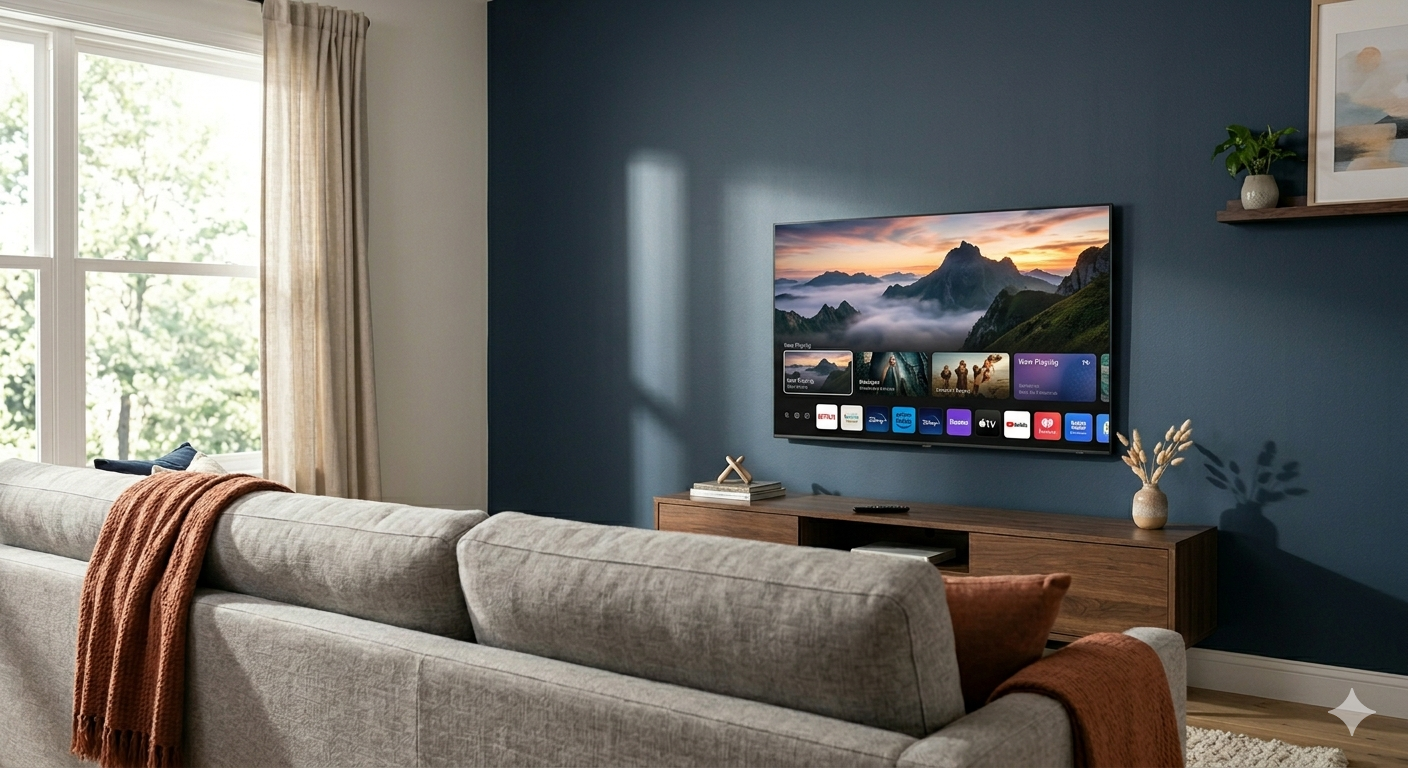 TV Hung in living room.