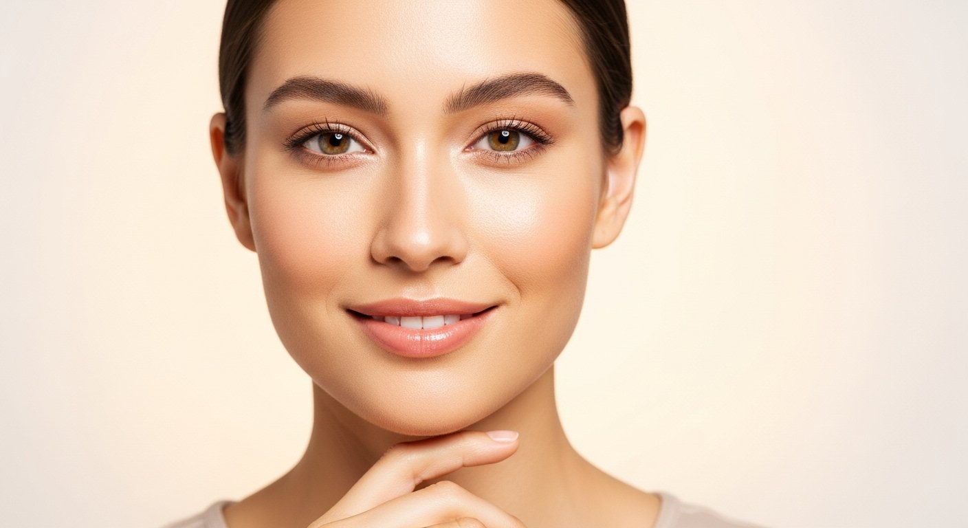 A close-up portrait of a woman with clear skinhighlighting her enhanced natural beauty after facial 