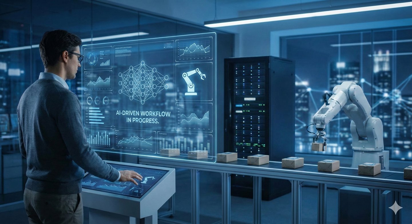 isualization of AI neural networks and automated digital workflows streamlining processes