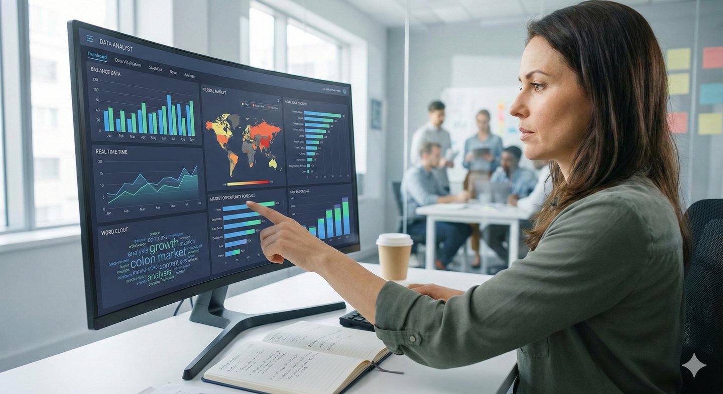 High-tech data visualization dashboard displaying growth metrics for strategic analysis