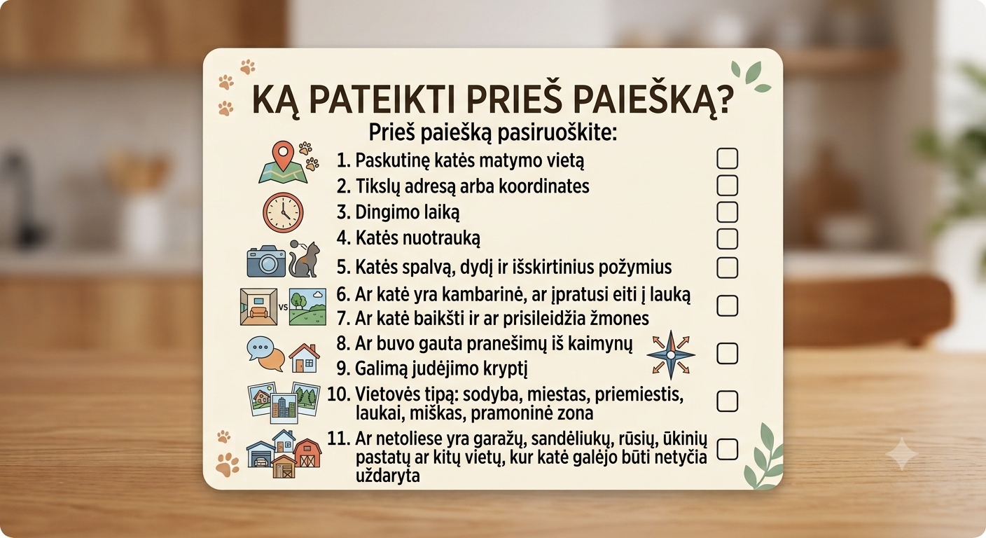 Kokią informaciją pateikti prieš paiešką dronu?