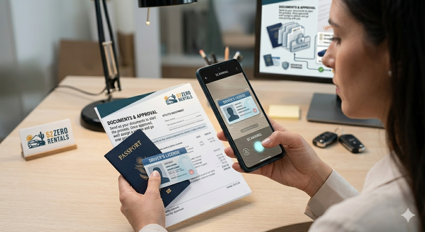 Submitting documents and driver license for car rental approval process in Tucson Arizona