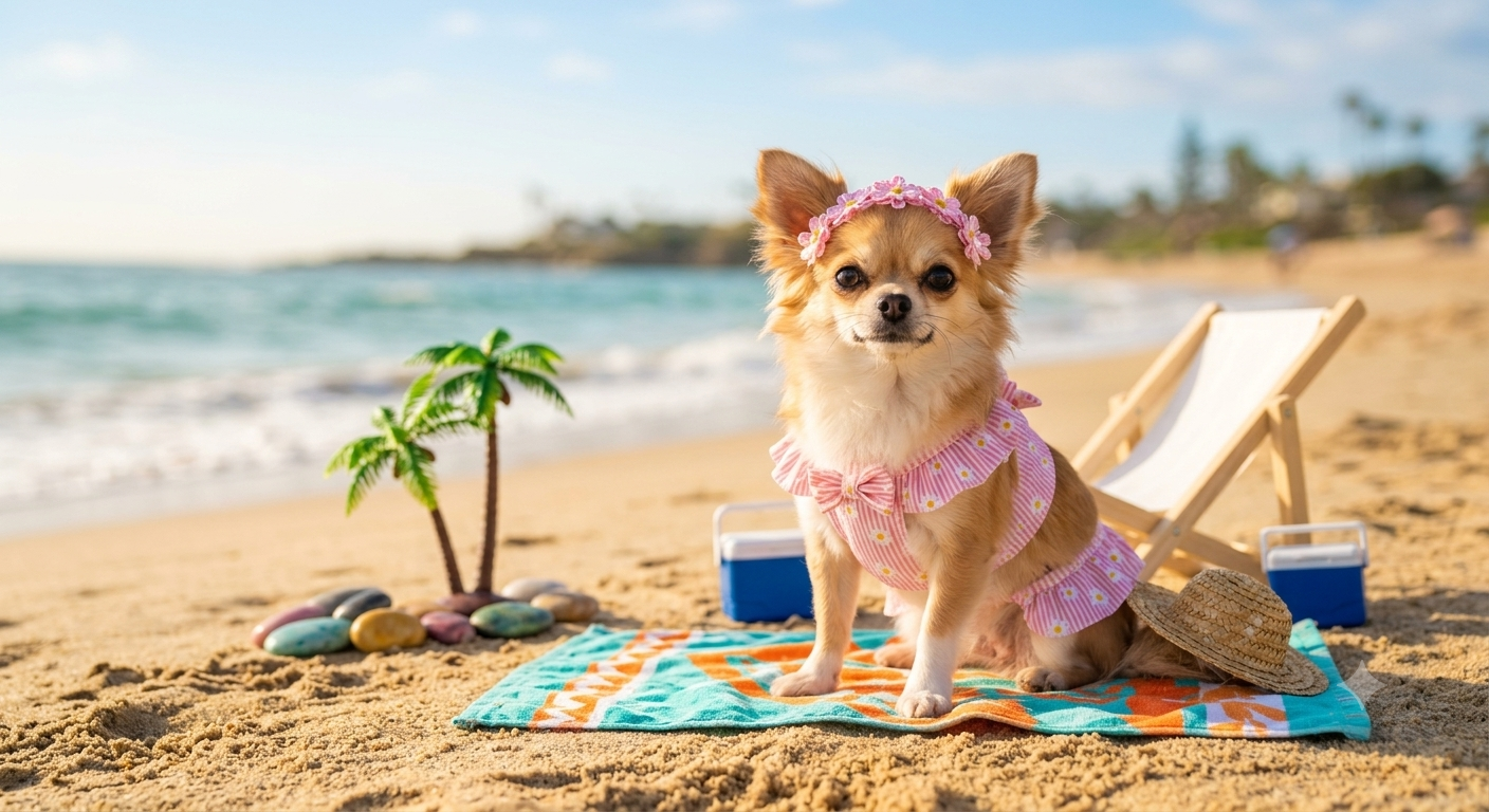 Traje de baño artesanal para perro Chihuahua: Vestuario de playa.