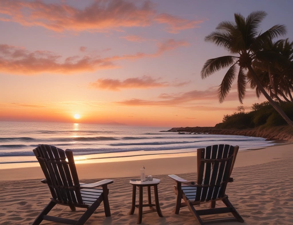 A serene beach scene with gentle waves and a clear blue sky.