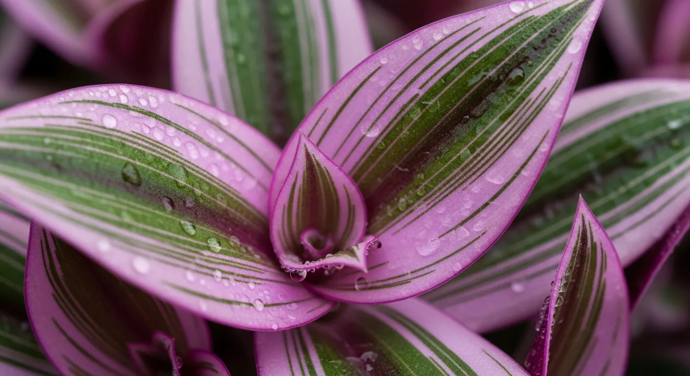 radescantia Nanouk con hojas rayadas en rosa, verde y blanco.