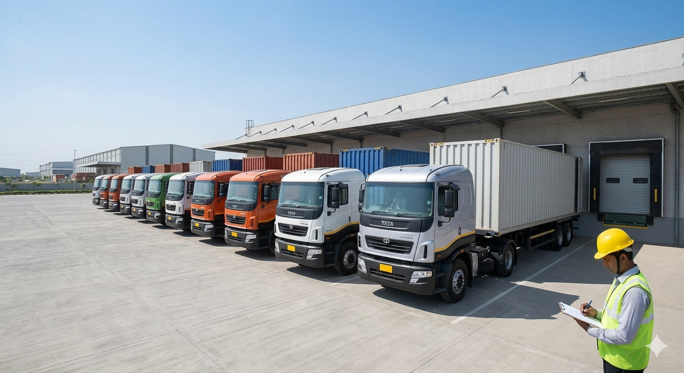 Trucks outside warehouse