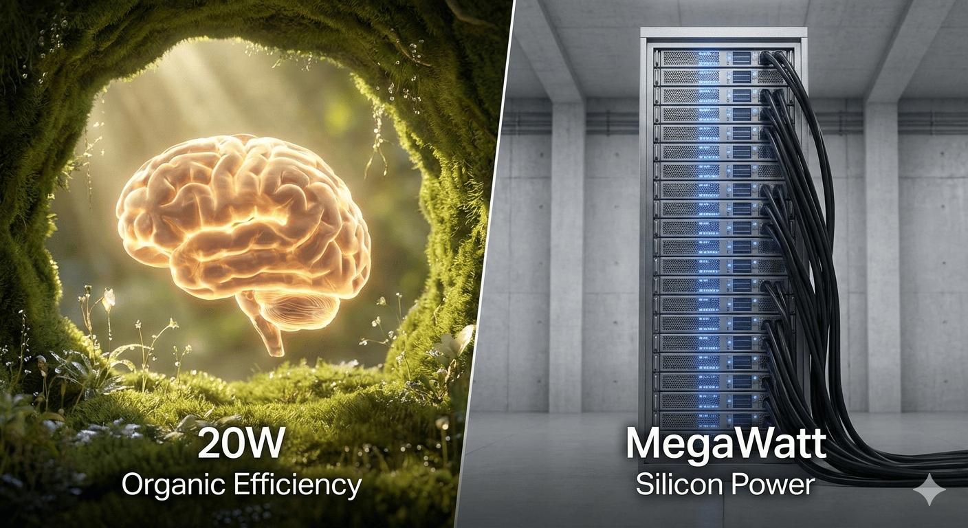 Comparativa entre eficiencia del cerebro humano y la IA.