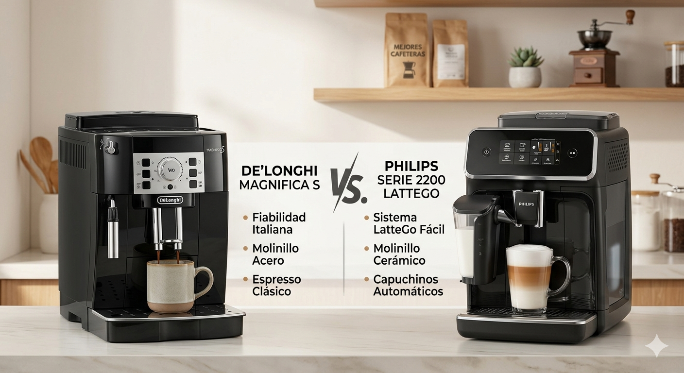 Comparativa visual De'Longhi Magnifica S y Philips Serie 2200 superautomáticas