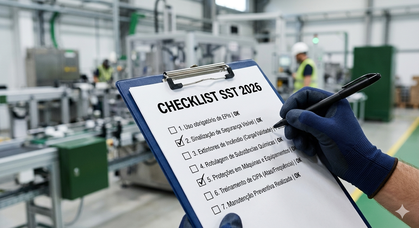 Checklist de auditoria SST para mudanças de processos e conformidade legal.