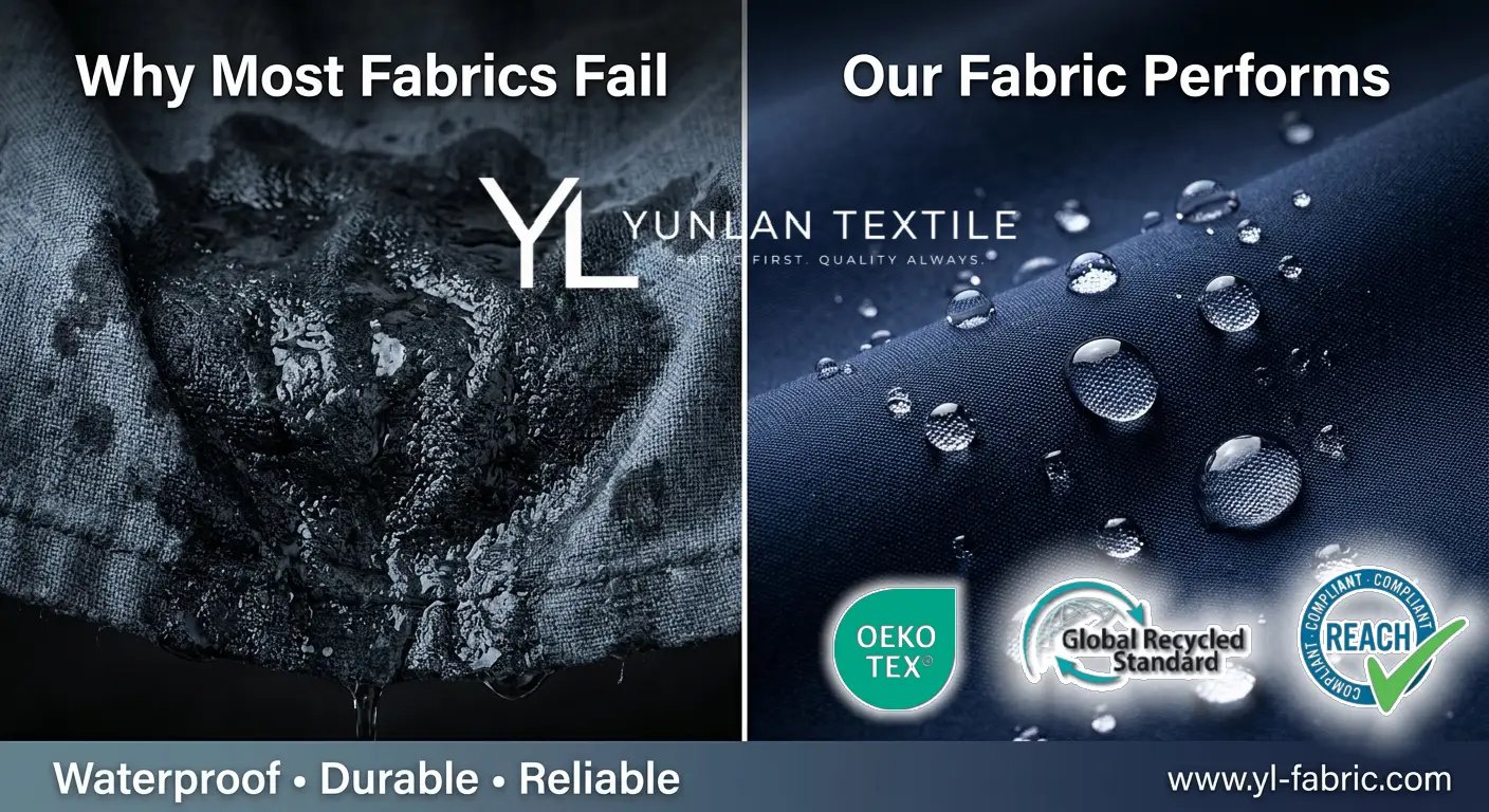 Waterproof performance comparison graphic for outdoor fabrics.