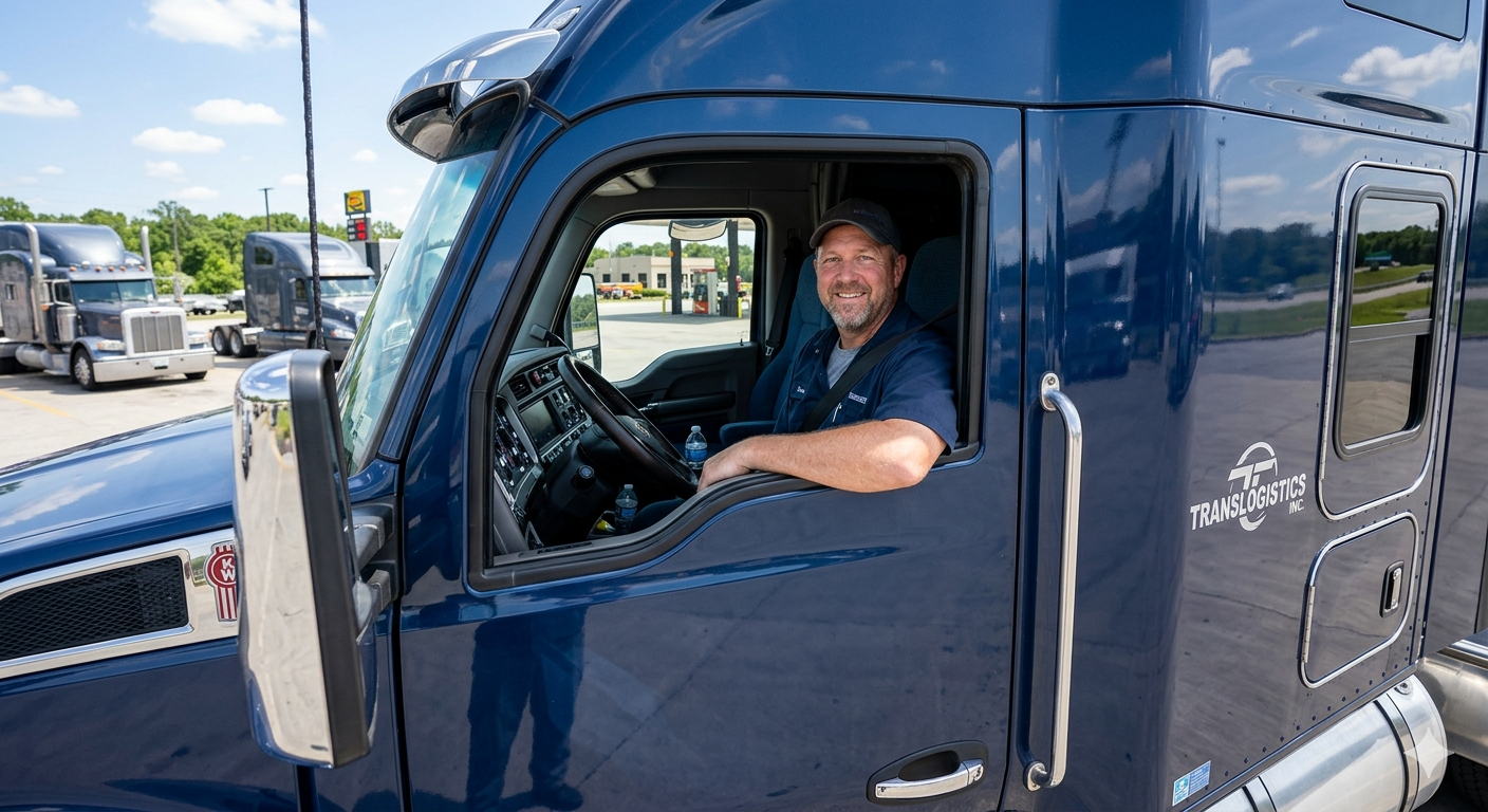 CDL-A truck driver in semi truck cab — Driversphere driver recruiting