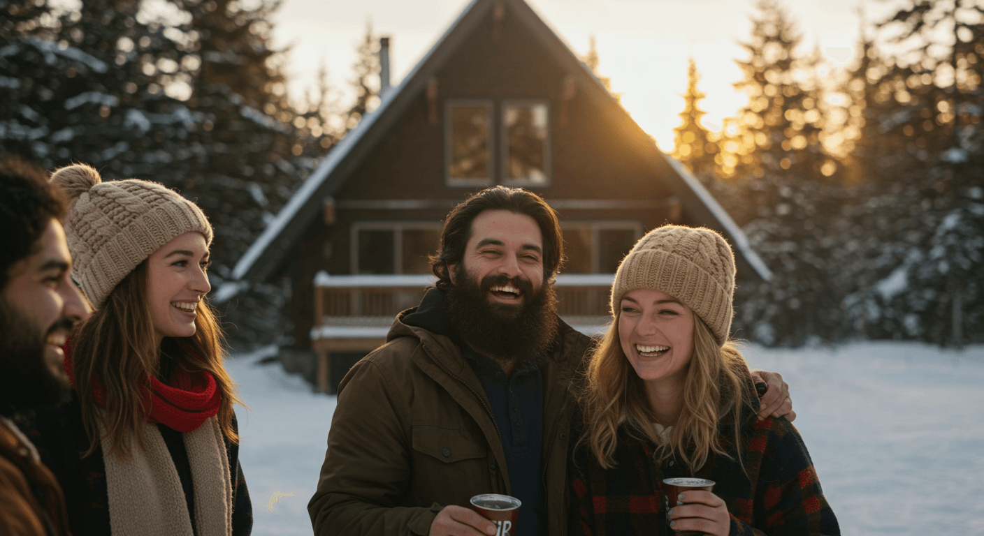 a group of people standing around a coffee cup