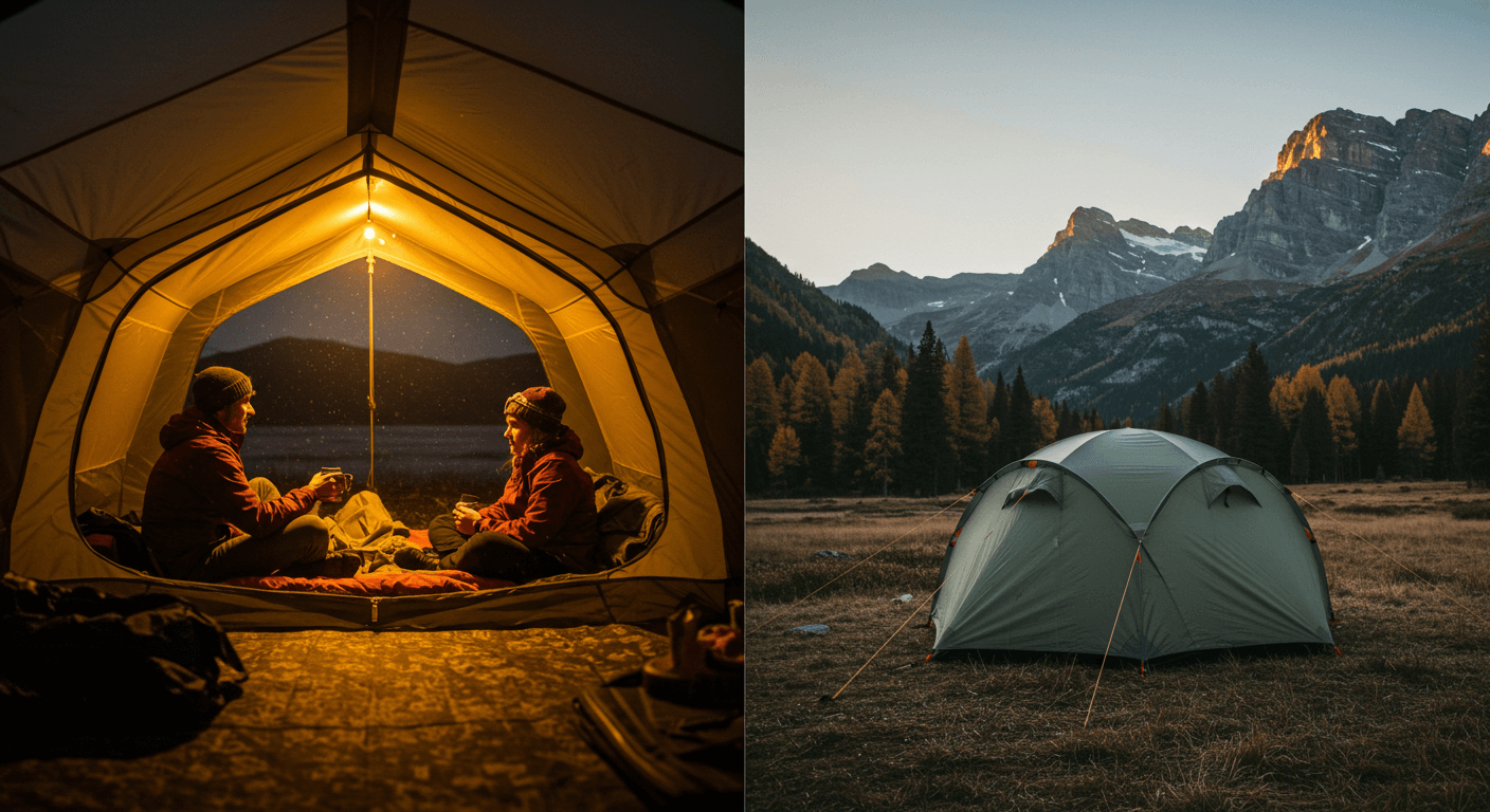 Versatile camping tent in diverse landscapes, highlighting best camping tent for all weather conditi