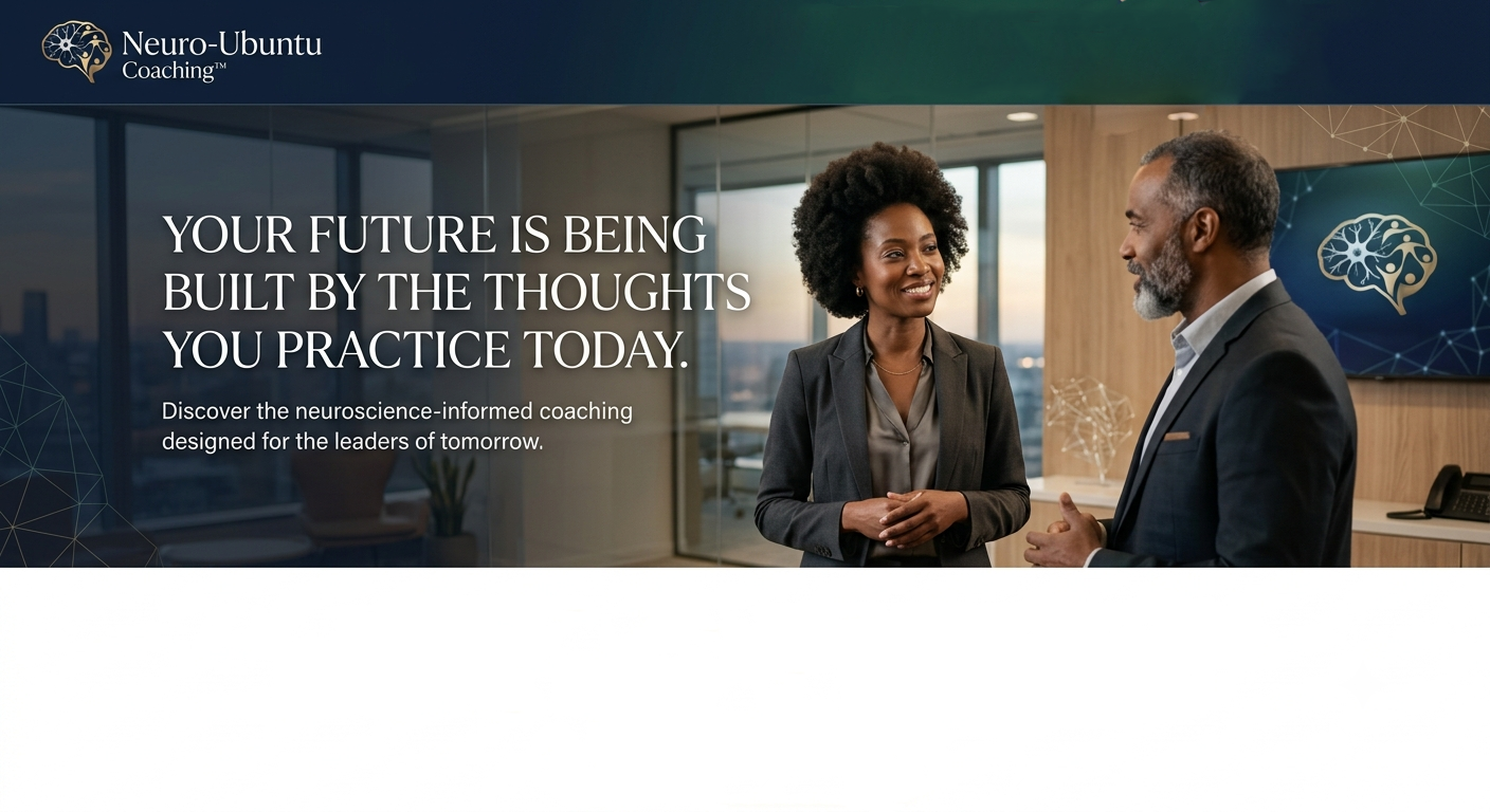 Two professional business leaders discussing neuroscience-informed coaching in a modern office.