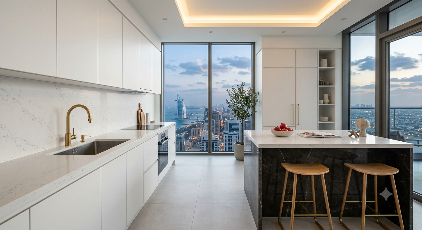 Kitchen renovation Dubai 2026 — modern apartment kitchen by Mostreno