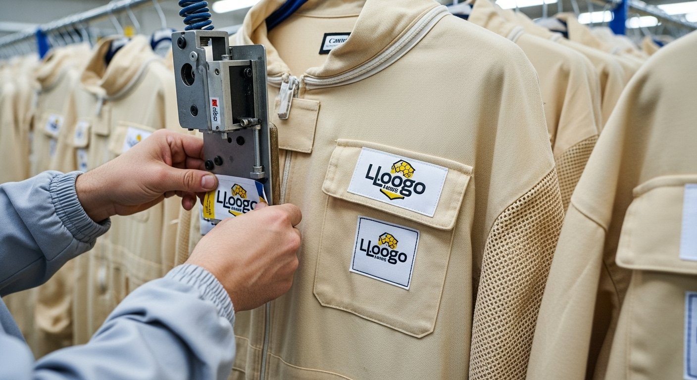 Customized logos and private labels on bee jackets manufactured by Heliotrope Bee.