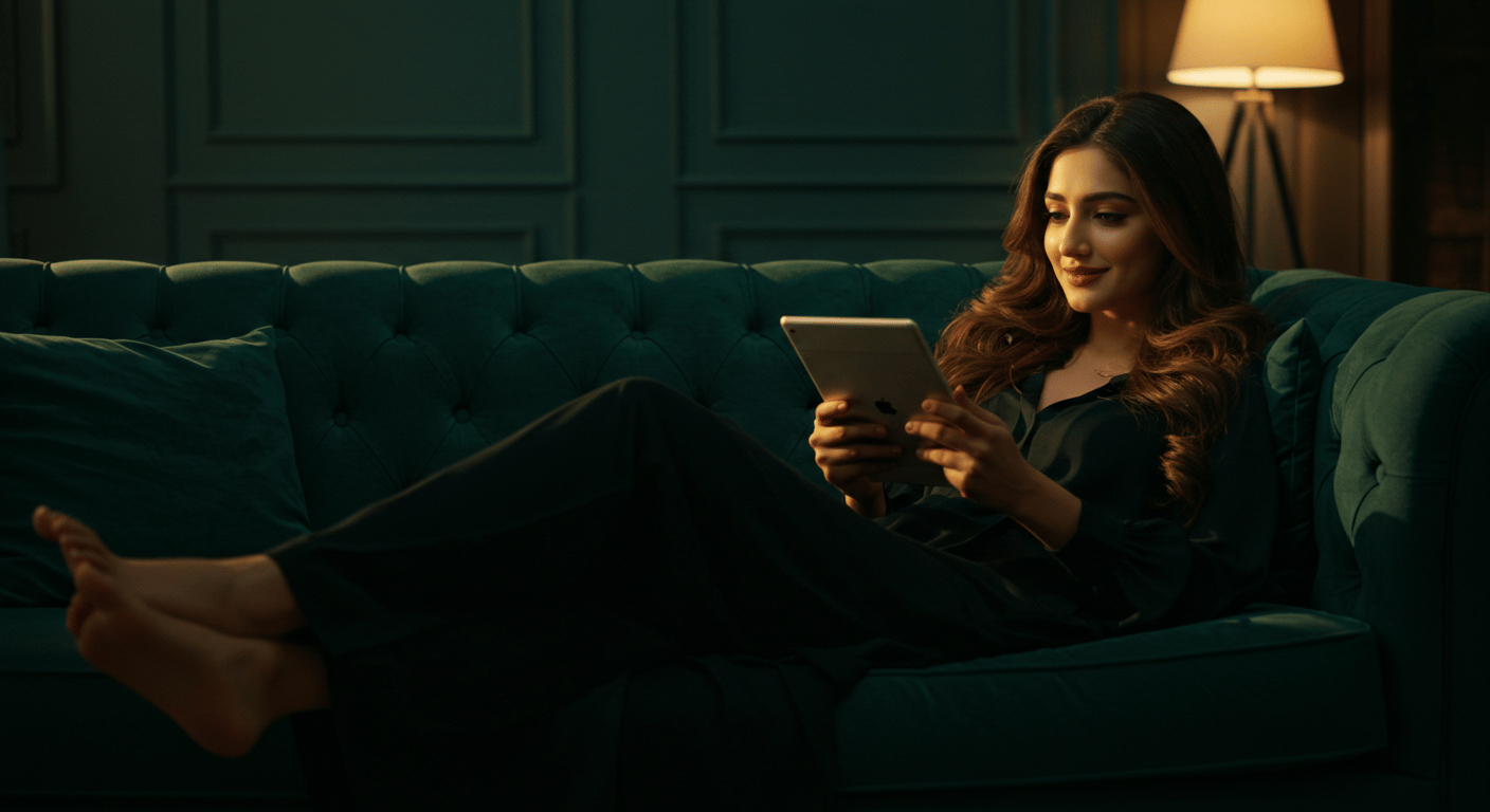 Women using control panel in hand to control smart home 