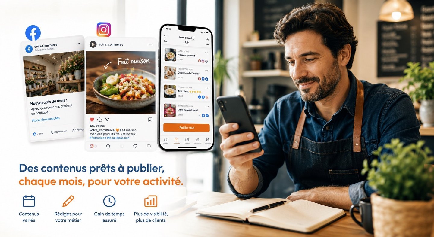 gérant commerce regarde ses réseaux publications pretes