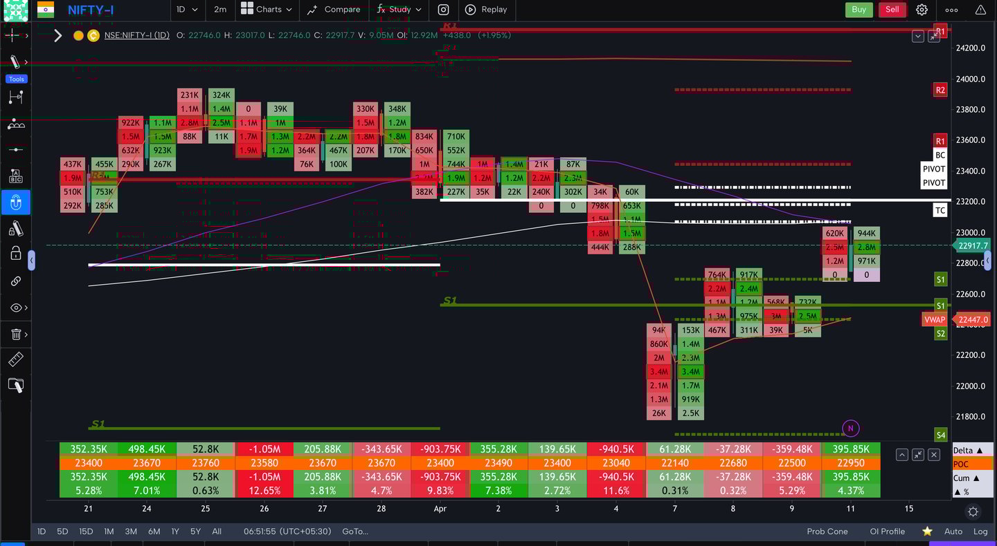 Nifty 50 Future - daily Timeframe  order-flow Chart Showing Market Trends  for Today Market 