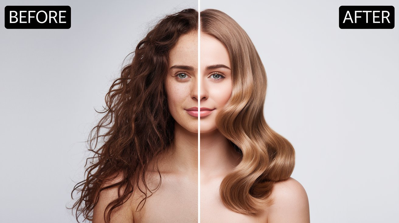before and after pic of womans hair