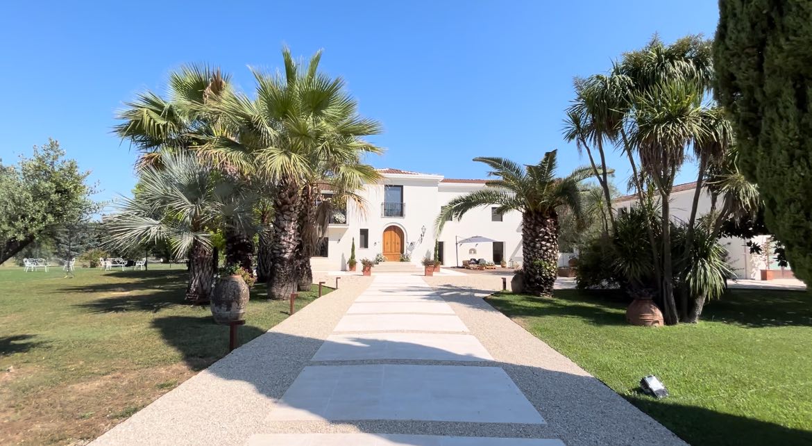 wedding villa with olive trees and palm trees