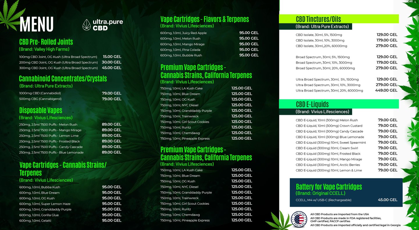 CBD Menu, CBD Tbilisi, CBD Joint, CBD Oil, CBD Vape - I Love Joint Vake Branch