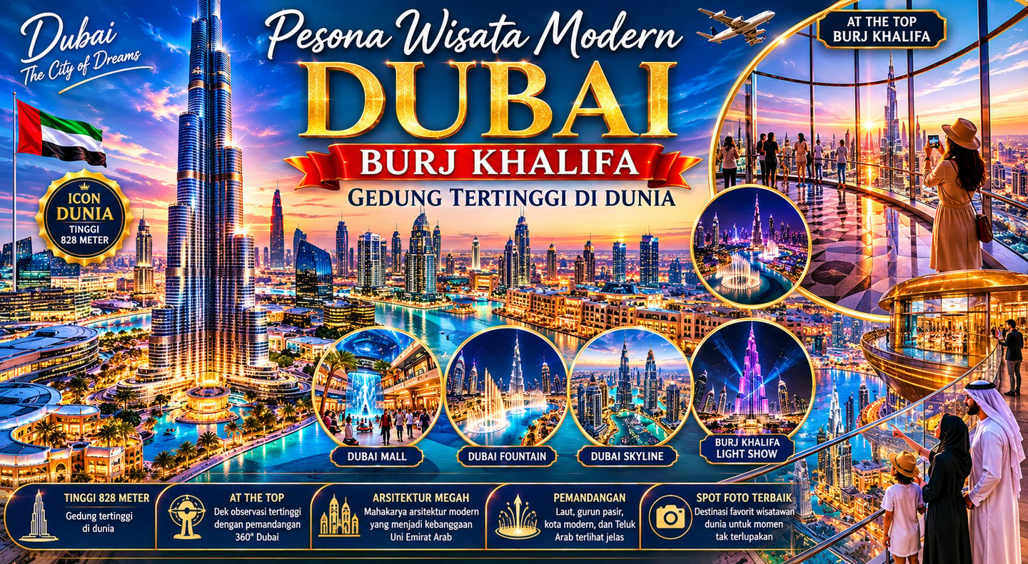 Pesona Wisata Dubai di Burj Khalifah Senja Hari