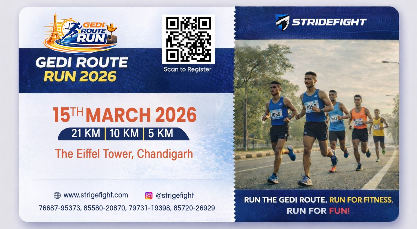 Gedi Route Run 2026 event banner showing marathon runners, race distances of 21 km, 10 km and 5 km,