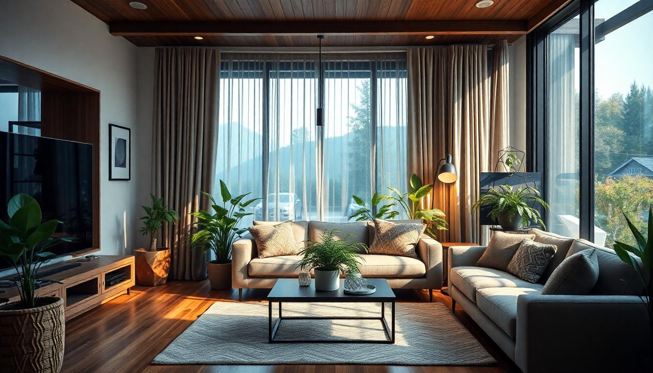 a  living room with plants inside