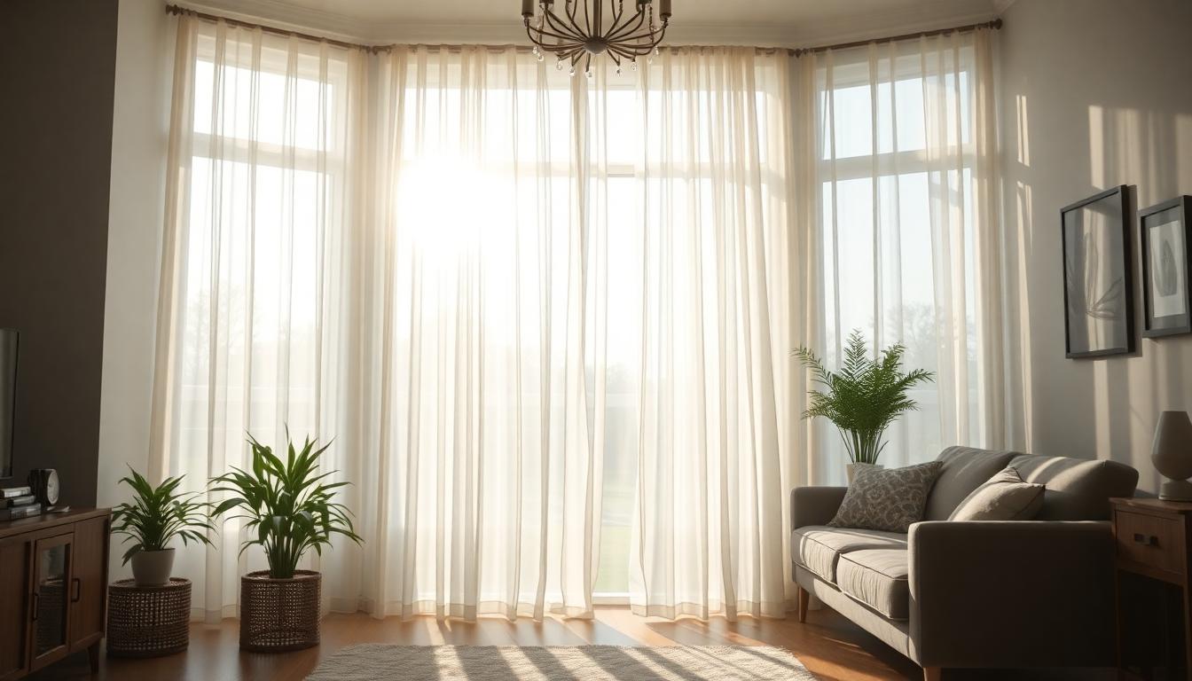 inside of a home with natural light sheer curtians with sunlight flowing in