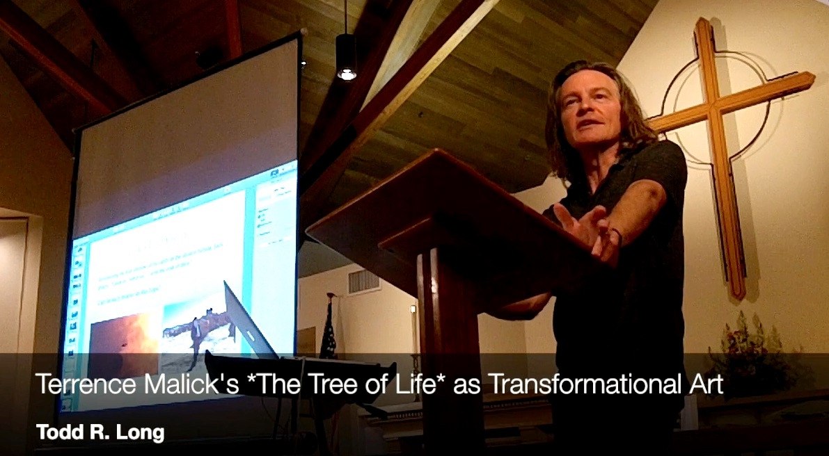 Image of Todd Long talking about Terence Malick's The Tree of Life as transformational art