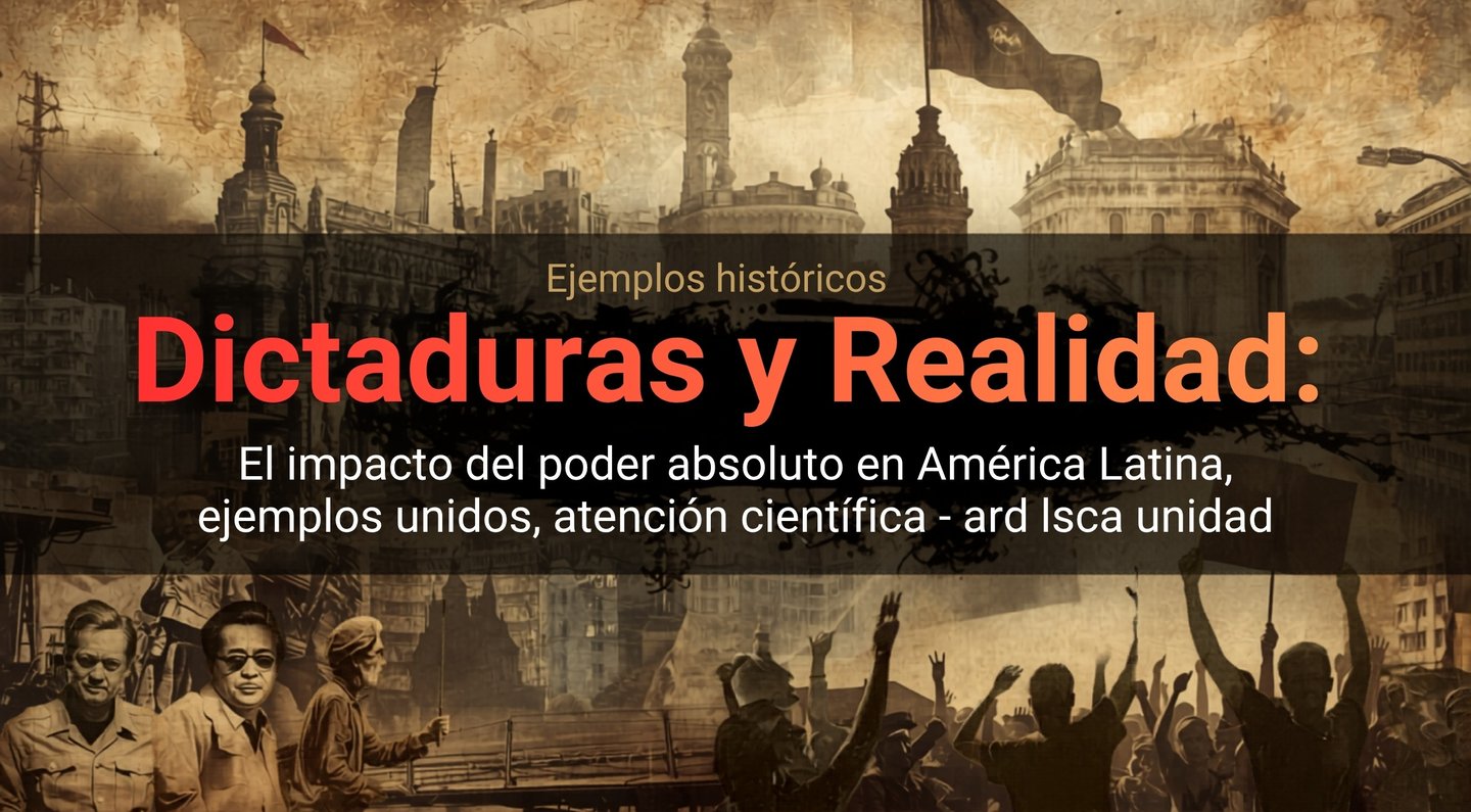 Historical collage of Latin American dictatorships featuring protest crowds and political leaders.