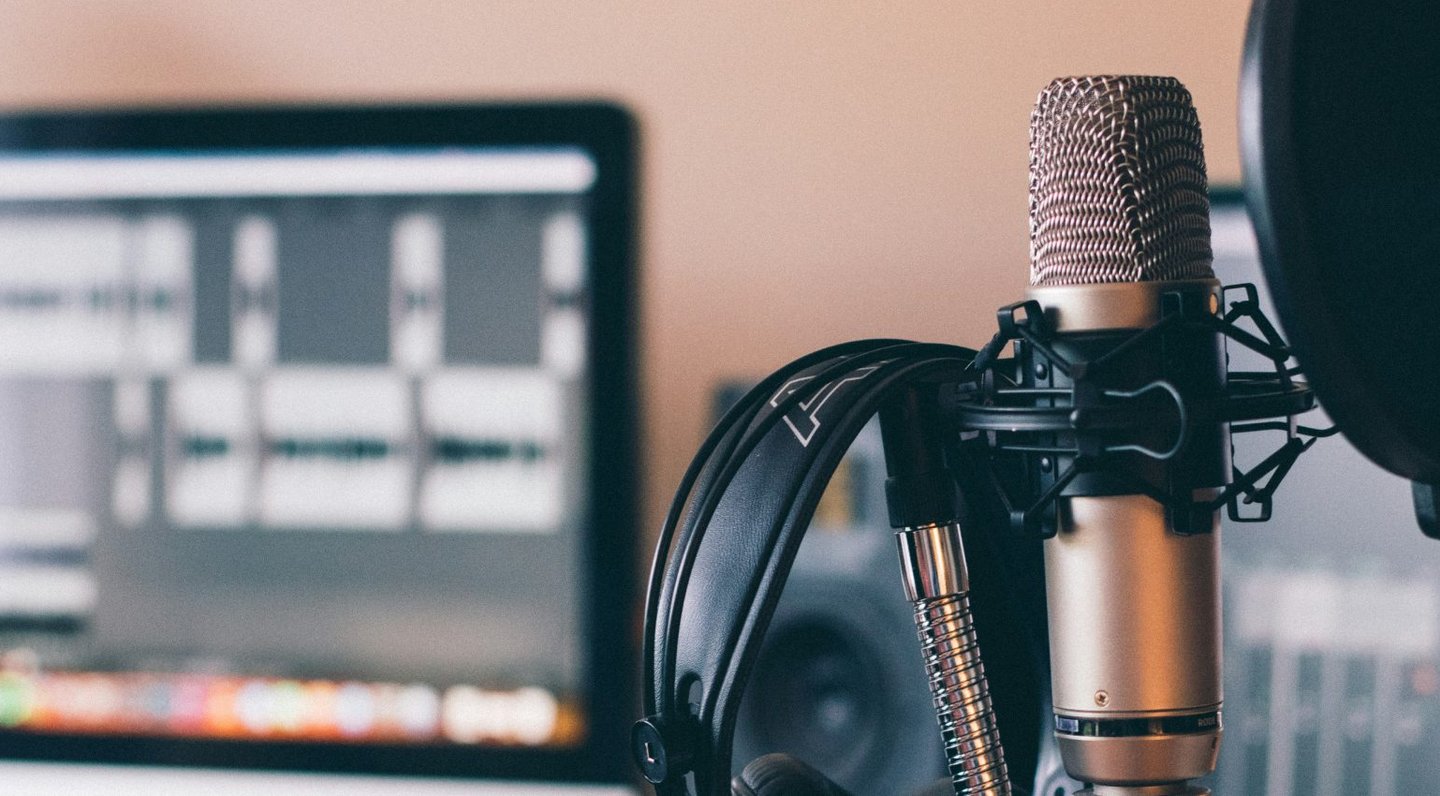 Professional voice over recording in home studio with high-quality audio equipment