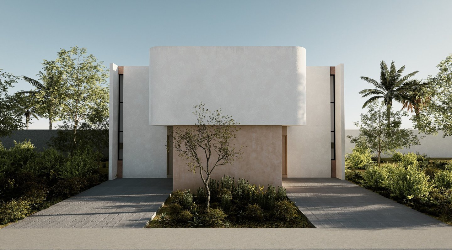 diseño de fachadas de 2 casas que se integran en una