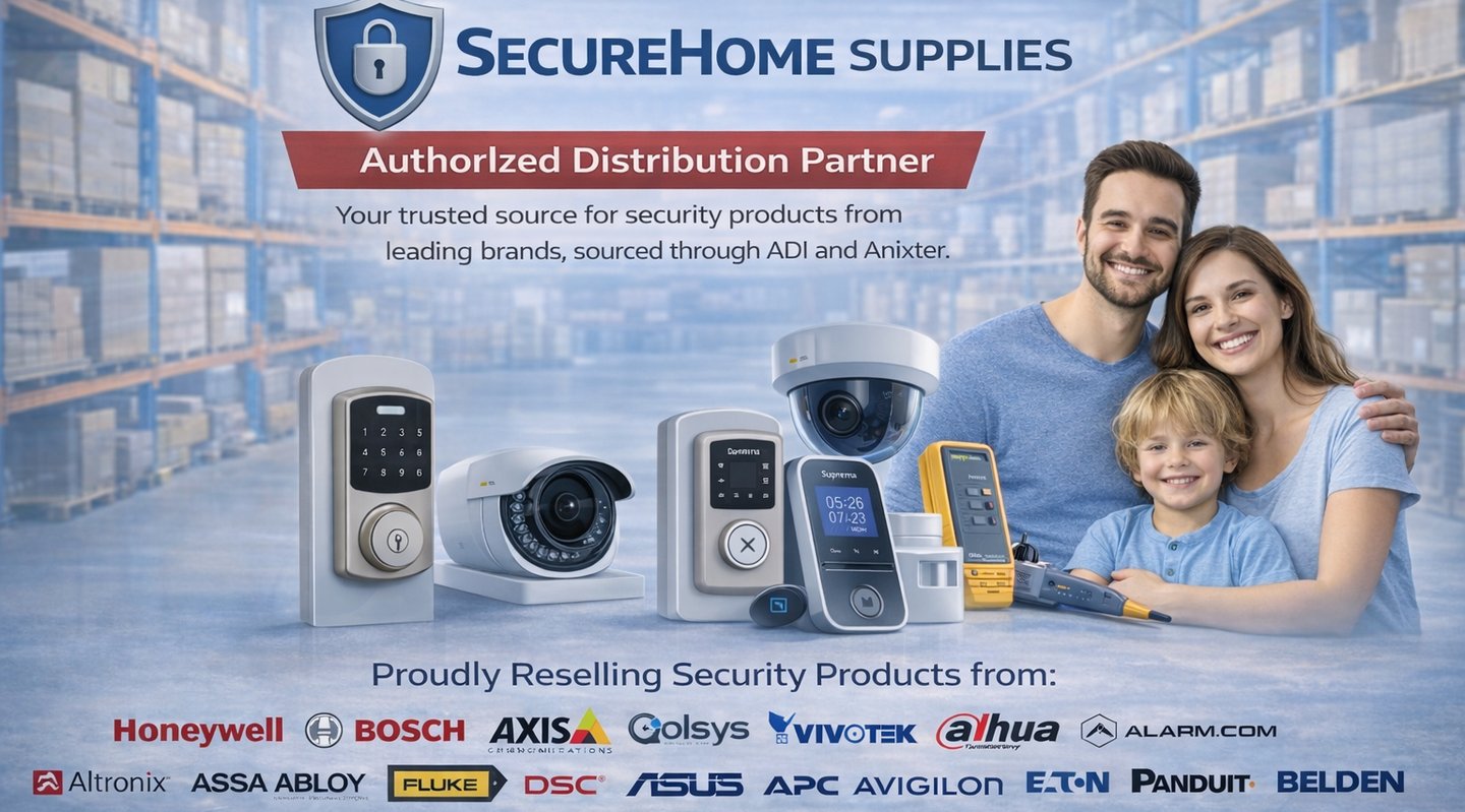 Family with SecureHome Supplies security products in a warehouse distribution setting.