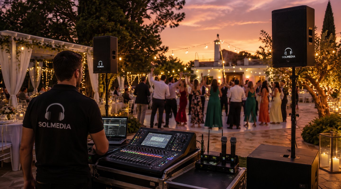Alquiler de sonido para fiestas privadas en Sevilla con altavoces profesionales e iluminación.