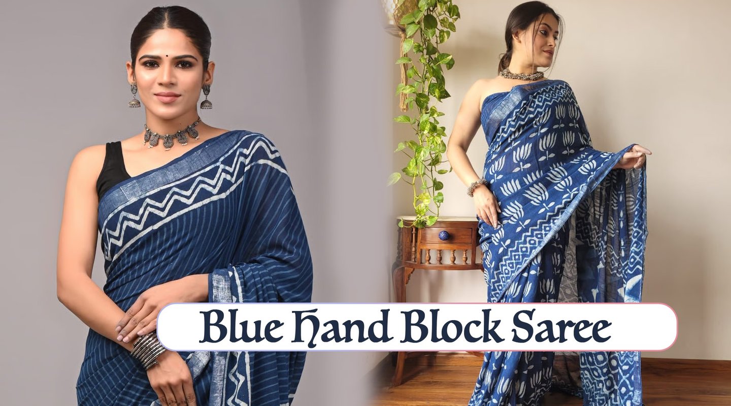 Blue Hand Block Sarees by Mansi Hand Block Print