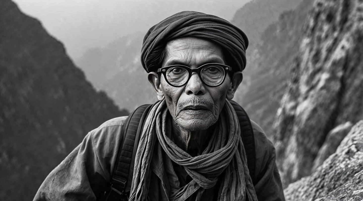 Chandra Singh Garhwali, in hiding, among the mountains of Garhwal