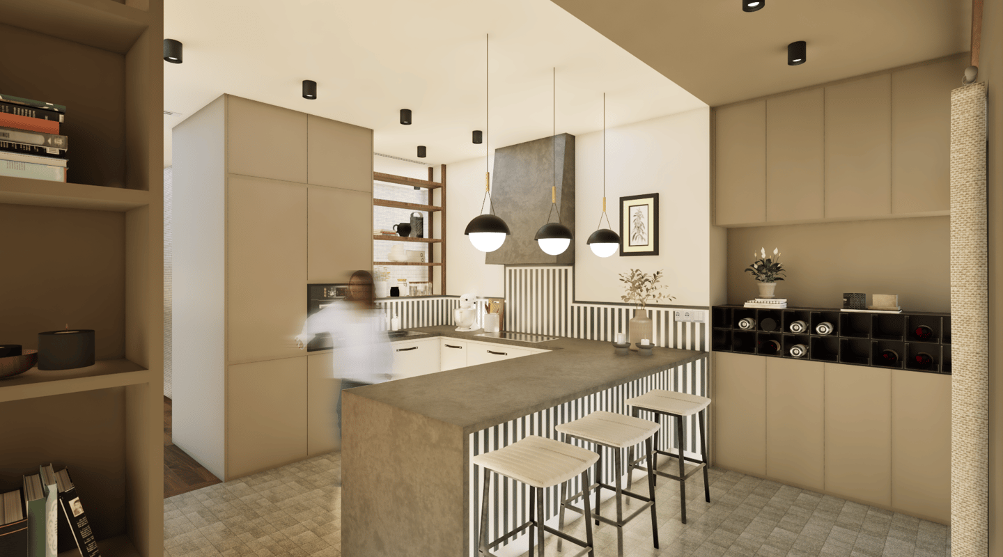 rénovation d'une cuisine avec un ilot central